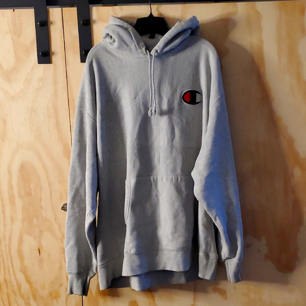 Champion Light Gray Hoodie with Logo Patch